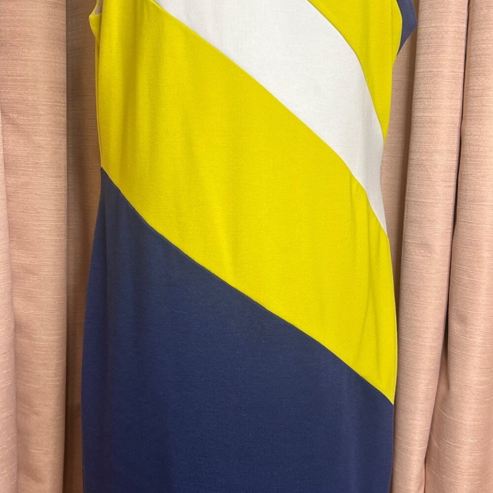 Ann Taylor Sleeveless Color block Sheath Dress Size 18 Blue Yellow White Career - Picture 4 of 14